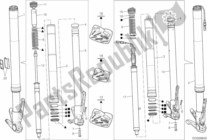 All parts for the Front Fork of the Ducati Multistrada 1200 S GT USA 2013